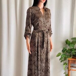 INC International Concepts Leopard Print Maxi Shirt Dress Belted Mob Wife Size 4